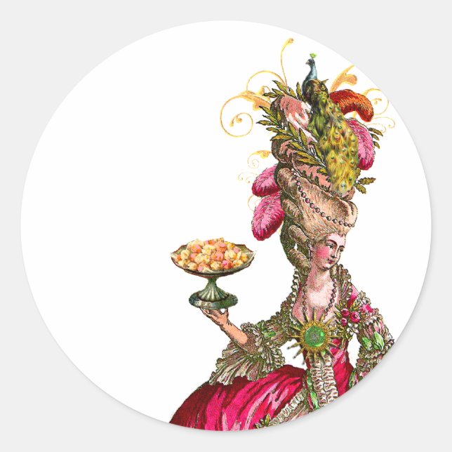 Sticker Rond Marie Antoinette paon et gâteau (Devant)