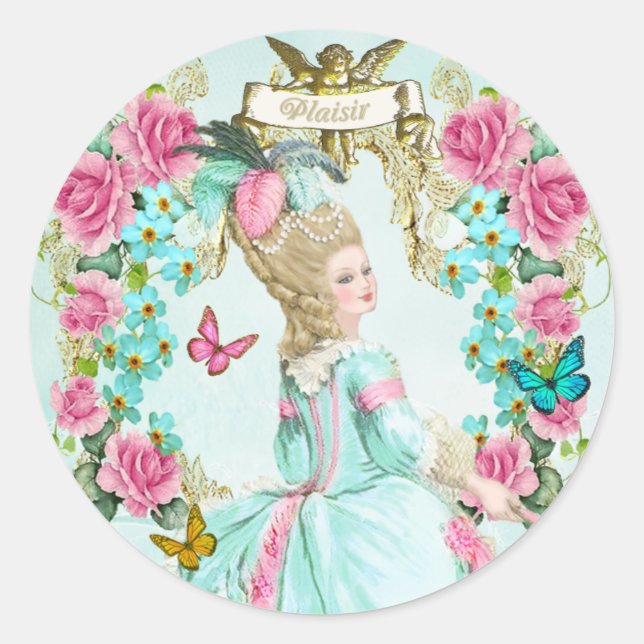Sticker Rond Marie Antoinette,Paris,shabby,butterfly,rose (Devant)