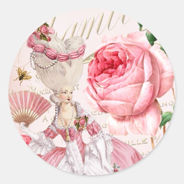 Sticker Rond Marie Antoinette,Paris,shabby,rose,stickers (Devant)