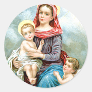 Sticker Rond Marie Bébé Jésus et Ange