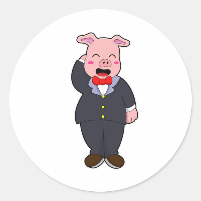 Sticker Rond Marié cochon avec costume et cravate (Devant)