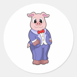 Sticker Rond Marié cochon en costume