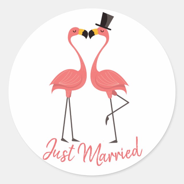 Sticker Rond Marié Flamant rose rose Tropical Beach Mariage (Devant)