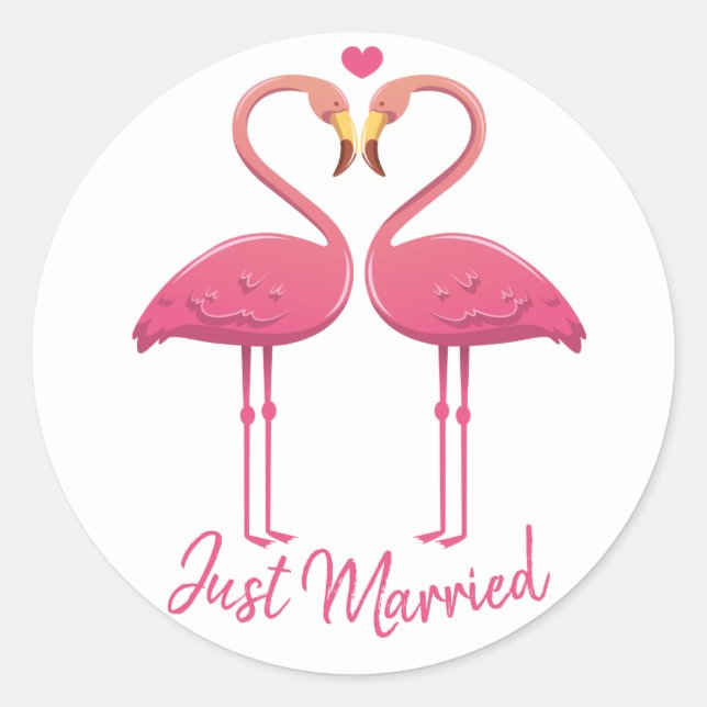 Sticker Rond Marié Flamant rose rose Tropical Beach Mariage (Devant)