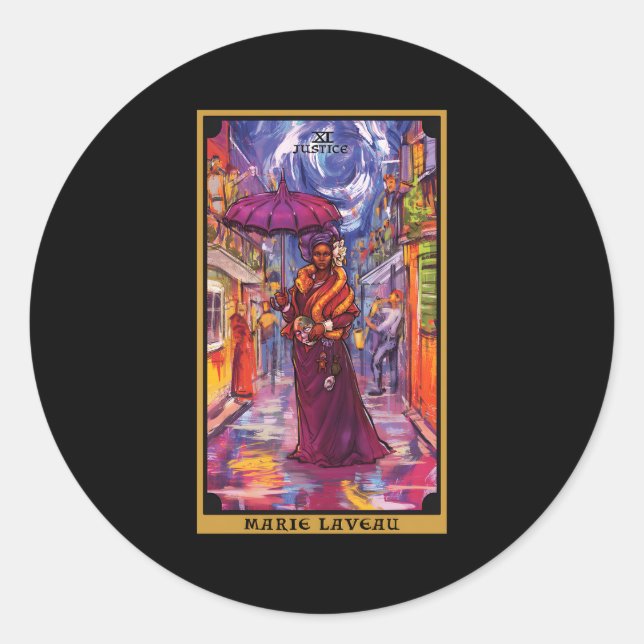Sticker Rond Marie Laveau Justice Tarot Card Voodoo Witch Nouve (Devant)