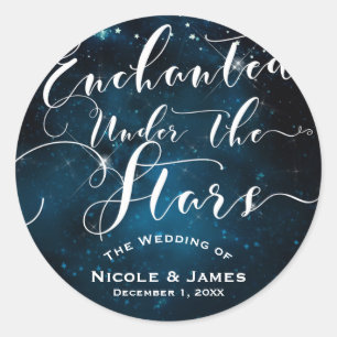 Sticker Rond MARIÉ SOUS LES ÉTOILES Mariage Bleu Starry
