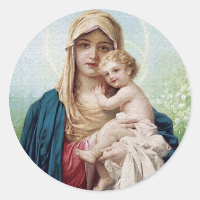 Sticker Rond Marie tenant Jésus (Devant)