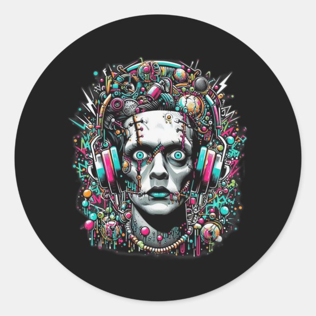 Sticker Rond Mariée Cyberpunk de Frankenstein  (Devant)