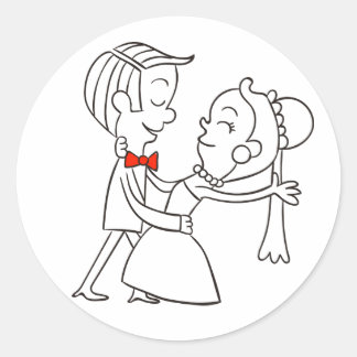 Sticker Rond Mariée dansante et Mariage noir et blanc