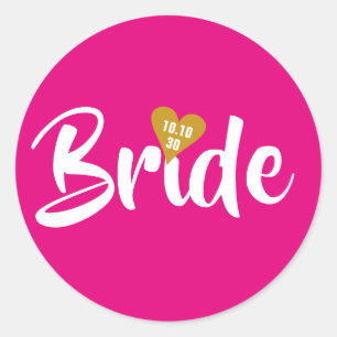 Sticker Rond Mariée Date Cœur Personnalisé en Or