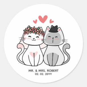 Sticker Rond Mariée De Chat Cute Et Mariage De Groom