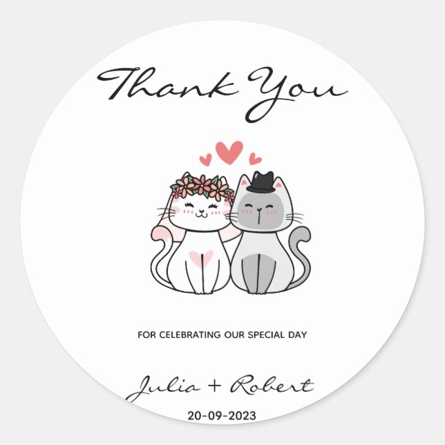 Sticker Rond Mariée De Chat Cute Et Merci Mariage De Groom (Devant)