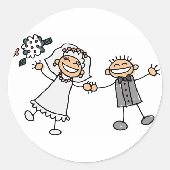 Sticker Rond Mariée de jour de mariage Groom souriant heureux c (Devant)