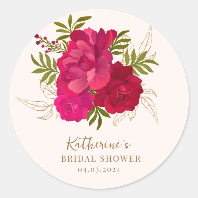 Sticker Rond Mariée en fleurs rose et or shower de mariage flor (Devant)
