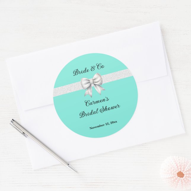 Sticker Rond Mariée et Cie. Arc Bow en paillettes blanches pour (Enveloppe)