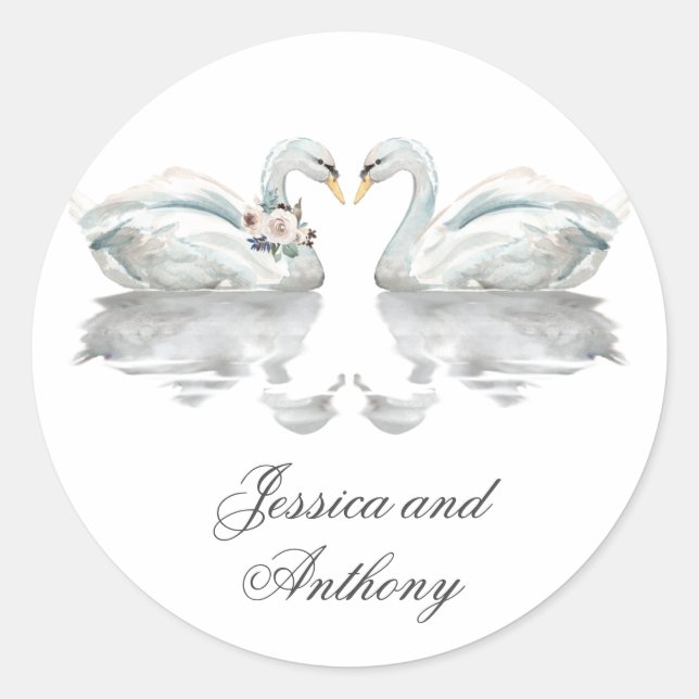 Sticker Rond Mariée et  Mariage des cygnes romantiques (Devant)