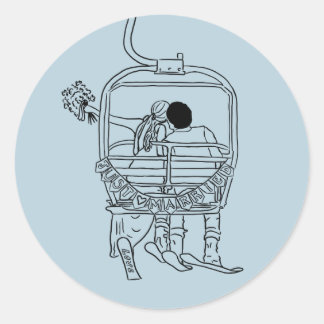 Sticker Rond mariée et marié sur dessin de télésiège