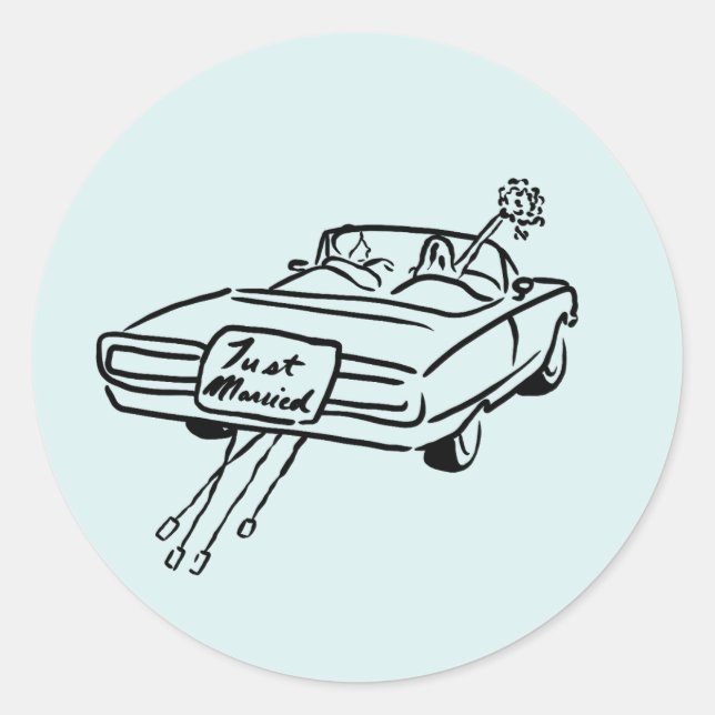Sticker Rond mariée et mariée dans une voiture mariée (Devant)