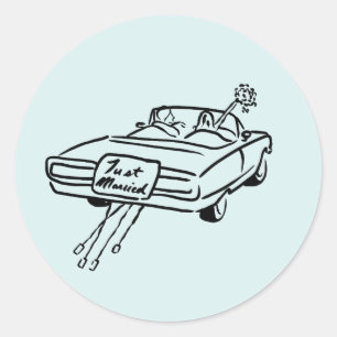Sticker Rond mariée et mariée dans une voiture mariée