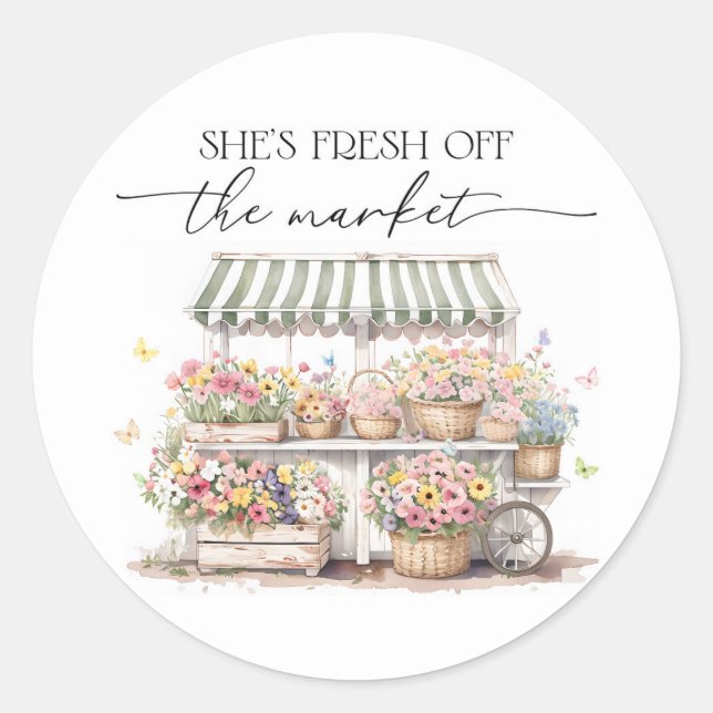 Sticker Rond Mariée Fraîche du Marché Papeterie Aquarelle (Devant)