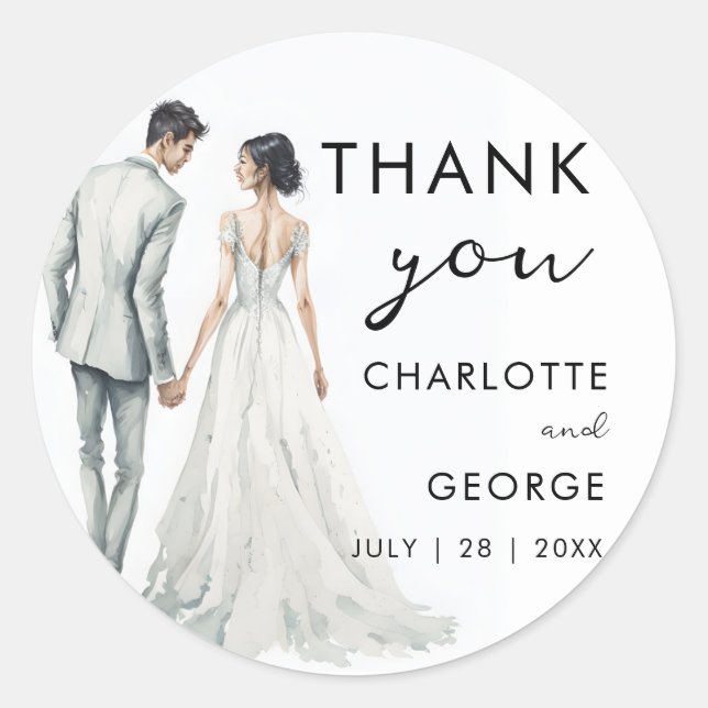 Sticker Rond Mariée Groom Aquarelle Illustration mariage faveur (Devant)