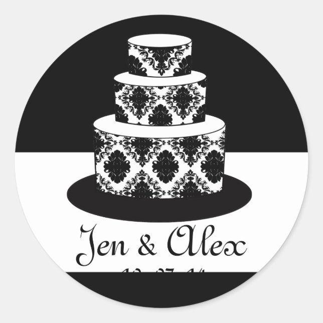 Sticker Rond Mariée Groom Damask Gake Wedding Favoriser Étiquet (Devant)
