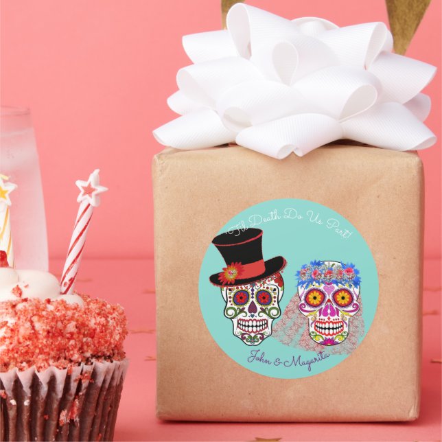 Sticker Rond Mariée & Groom Jusqu'à la mort Fêtez-nous (Fête)