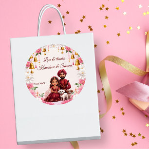 Sticker Rond Mariée indienne avec chiens de caricature favoriti