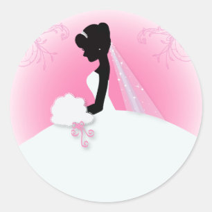 Sticker Rond Mariée Mme Right Pink mariée silhouette