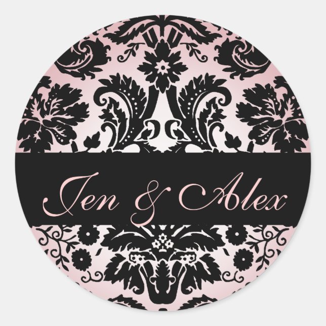 Sticker Rond Mariée noire rose Groom Mariage damassé Seal (Devant)