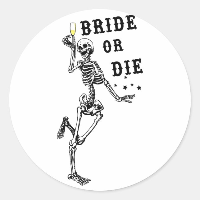 Sticker Rond Mariée Ou Mort Dansant Squelette Bachelorette Goth (Devant)
