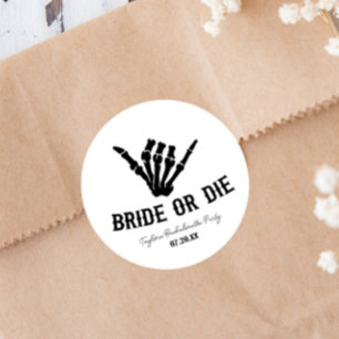 Sticker Rond Mariée ou mort Rockstar Skeleton Bachelorette Part