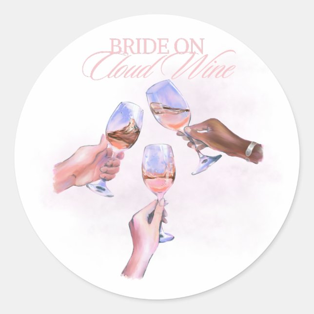 Sticker Rond Mariée sur Vin Cloud | Création drôle pour une fêt (Devant)