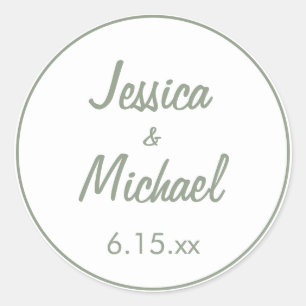 Sticker Rond Mariée Verte Sage Époux Script Mariage
