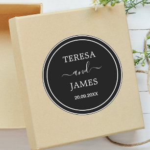 Sticker Rond Mariés Noir & Blanc Nom Date Cadeau de Mariage