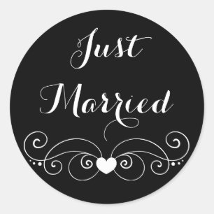 Sticker Rond Mariés Tendance Cœur Noir et Blanc Mariage
