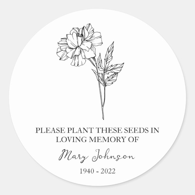 Sticker Rond Marigold Memorial Funeral Seed Packet (Devant)