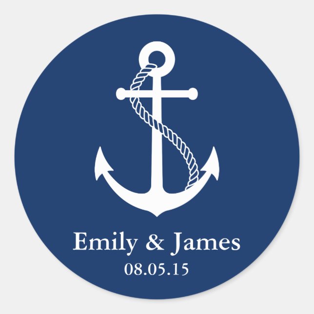Sticker Rond Marine Ancre bleue Mariage nautique Faveur (Devant)