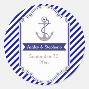 Sticker Rond Marine bleu ancre mariage nautique Enregistrer la