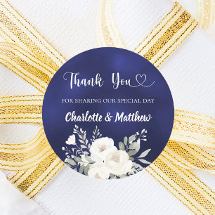 Sticker Rond Marine bleu bleu florale coeur merci mariage