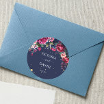 Sticker Rond Marine bleu bordeaux rose roses mariage<br><div class="desc">Marines bleues bordeaux fleurs vintages étiquettes de mariage rose autocollants.</div>