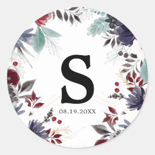 Sticker Rond Marine Bleu Bourgogne Rouge Gothique Floral Mariag