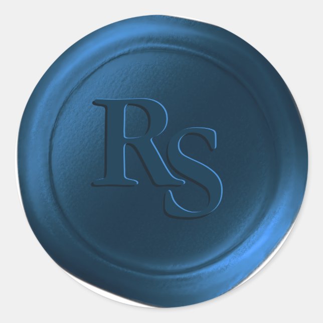 Sticker Rond Marine Bleu Double Monogramme Mariage Cire Seaux (Devant)