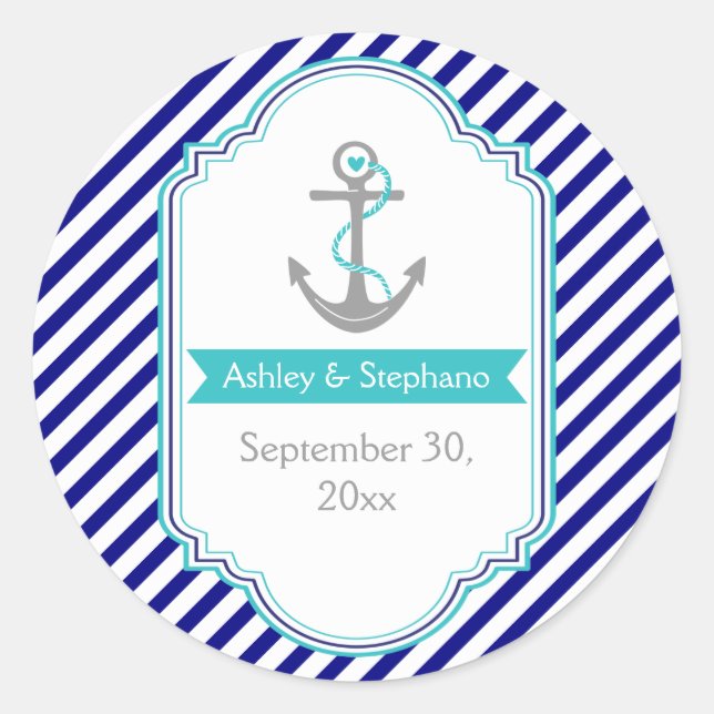 Sticker Rond Marine bleu, mariage nautique aqua Enregistrer la  (Devant)