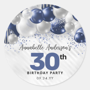 Sticker Rond Marine Bleu Parties scintillant de ballon d'argent