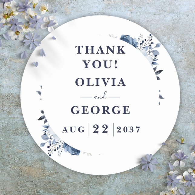 Sticker Rond Marine Bleu Pays Élégant Mariage floral Faveur (Navy Blue Elegant Country Floral Wedding Favor Classic Round Sticker)