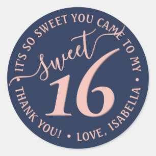 Sticker Rond Marine Bleu rose rose douce 16 Anniversaire Fête F