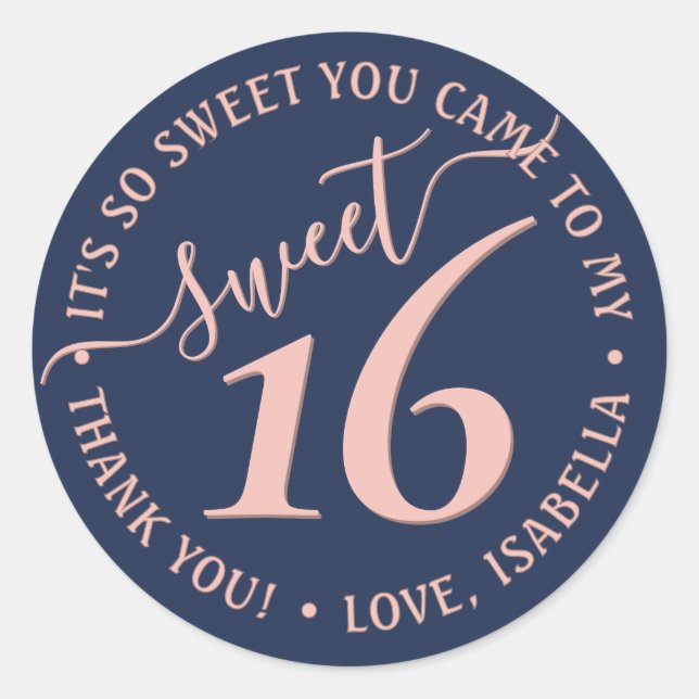 Sticker Rond Marine Bleu rose rose douce 16 Anniversaire Fête F (Devant)