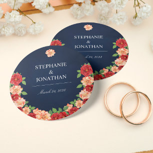 Sticker Rond Marine bleu rouge et Rose orange brûlé Mariage flo