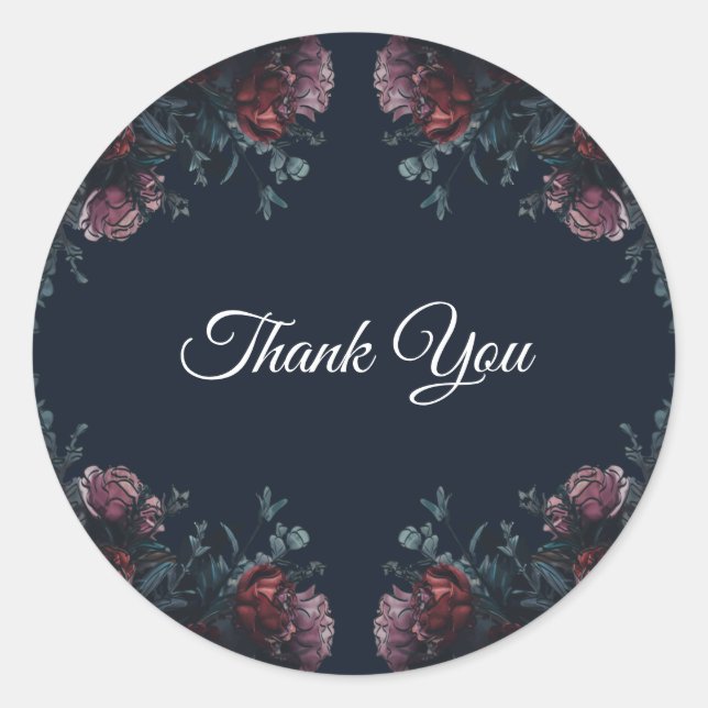 Sticker Rond Marine Bleue Flore Élégant Mariage Maroon Mauve (Devant)